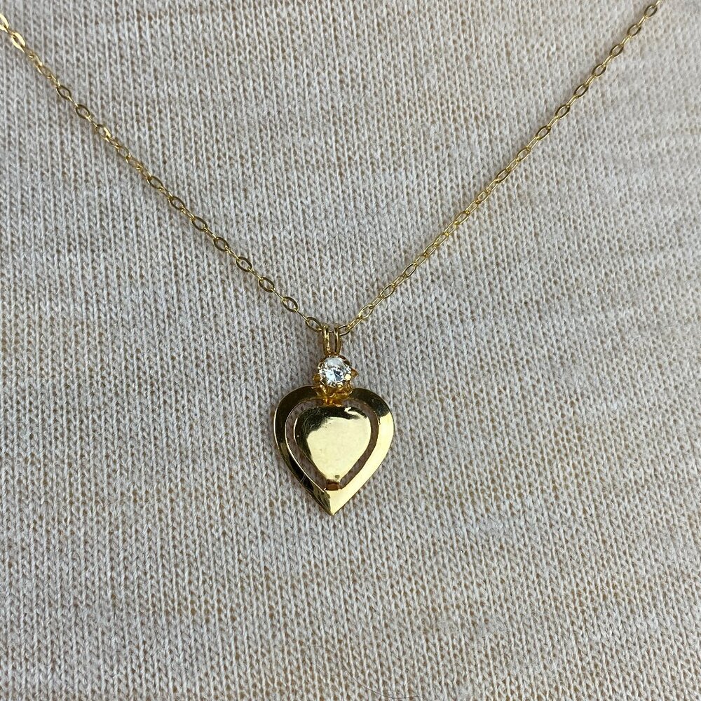 Vintage 50s Carl Art 12KT GF Heart & Gemstone Pendant Necklace 19"